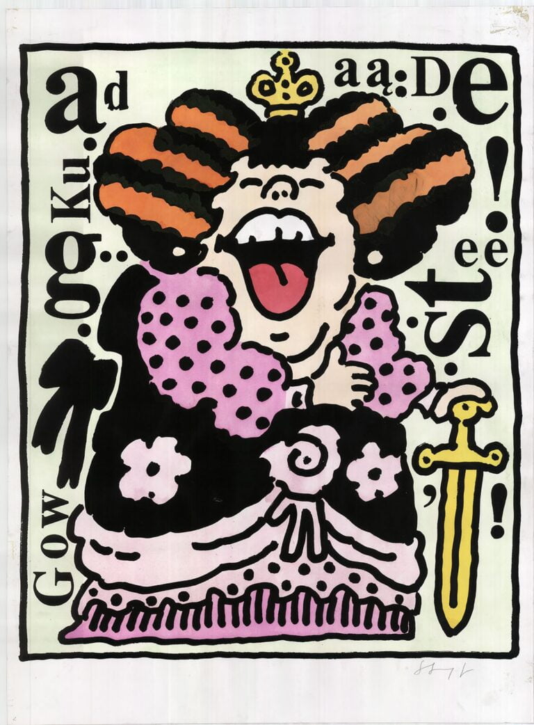 Grafika sitodruk barwiony ręcznie na papierze Janusz Stanny Ubu Król