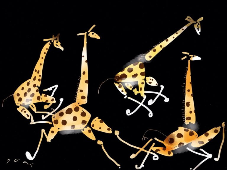 digital painting Jozef Wilkoń Giraffes I