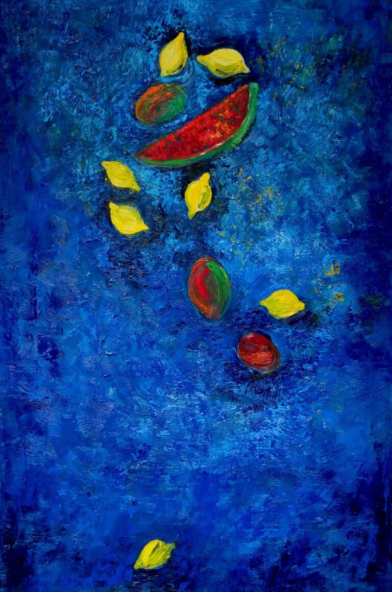 Painting oil on canvas Darek Pala Fruits on a large table